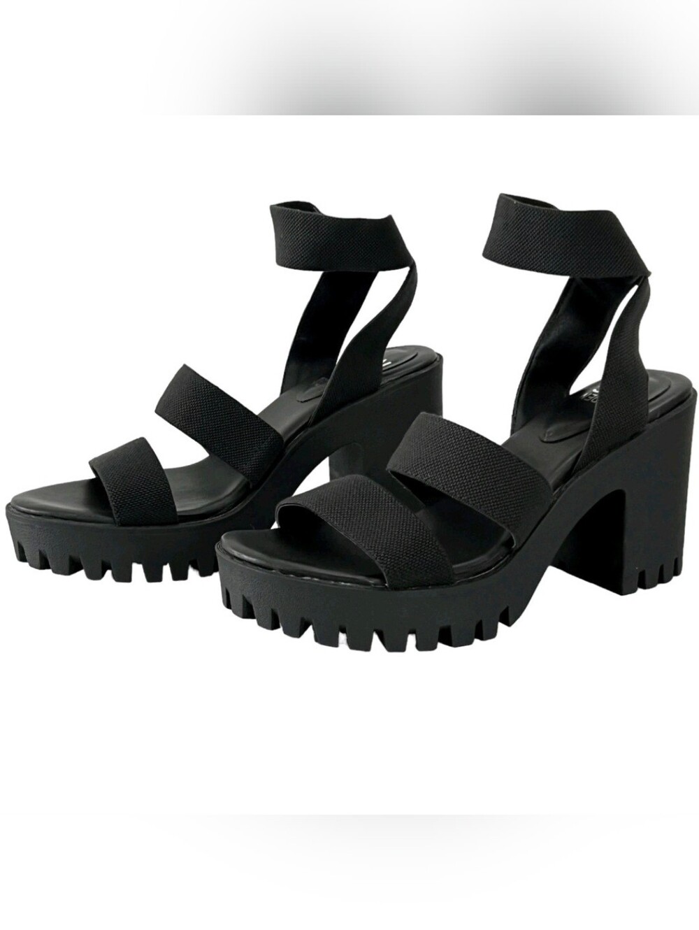 Madden NYC Y2K Inspired Blk 4" Lugged Heel Webbed Pl atform Sandals Sz 10 BNIB - Picture 10 of 17